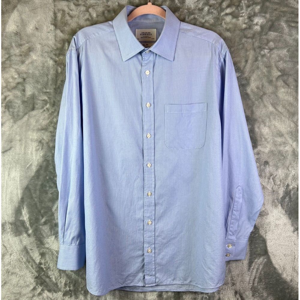 Charles Tyrwhitt Slim Fit Button Down Shirt Size 17-34 Sleeve Blue Check Preppy
